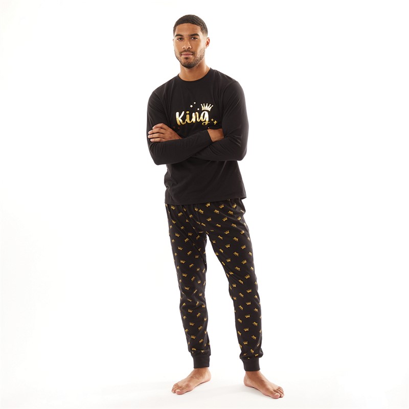 Fluid Mens Matching King Pyjama Set Black