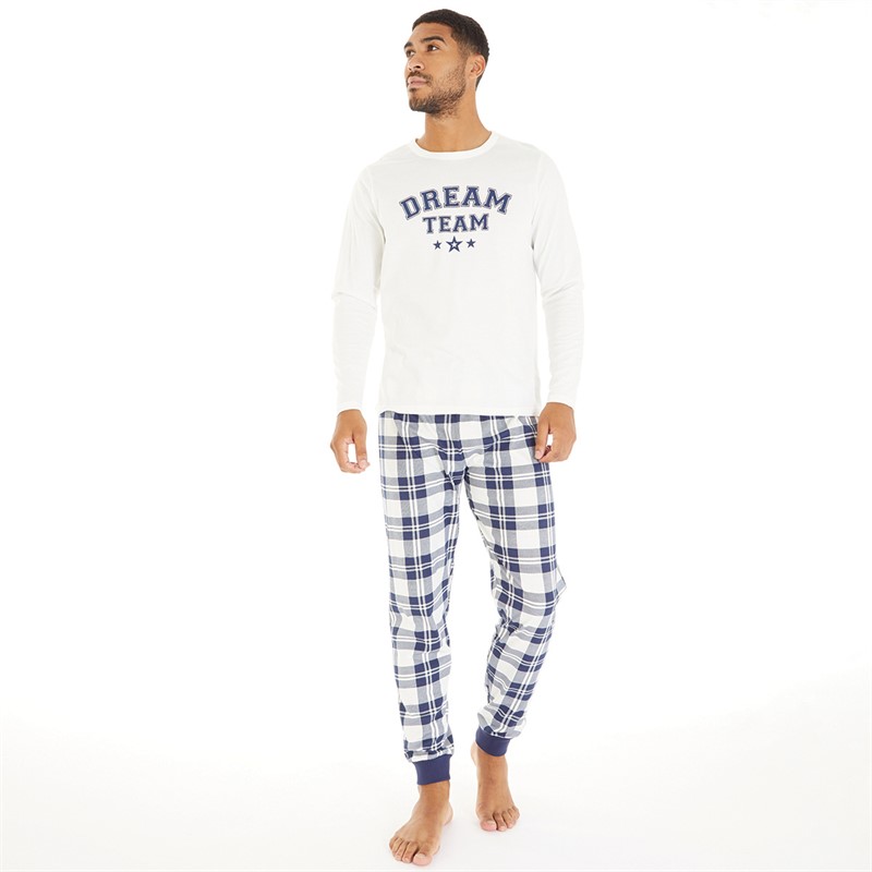 Fluid Mens Family Pyjama Set White/Navy Navy/Cream