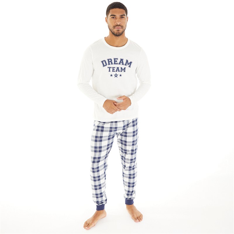 Fluid Mens Family Pyjama Set White/Navy Navy/Cream