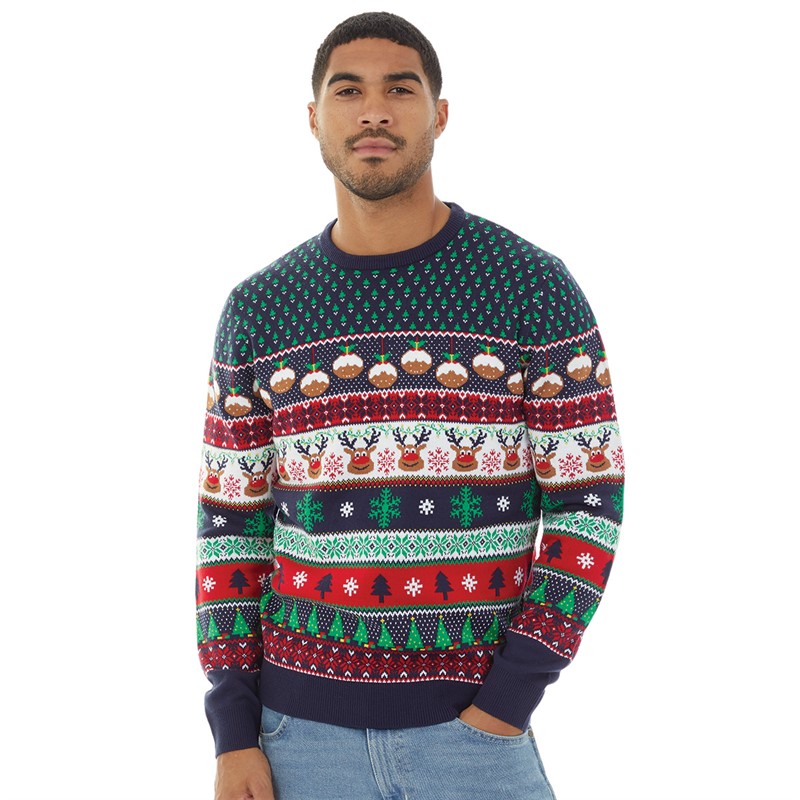 Fluid Mens Jacquard Christmas Jumper Multi