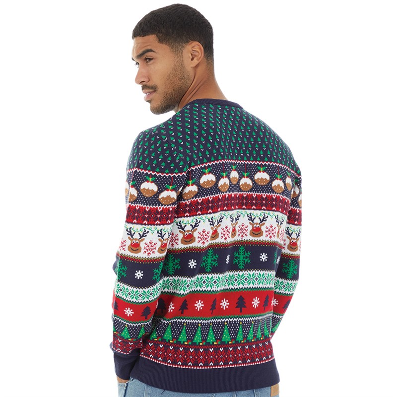 Fluid Mens Jacquard Christmas Jumper Multi