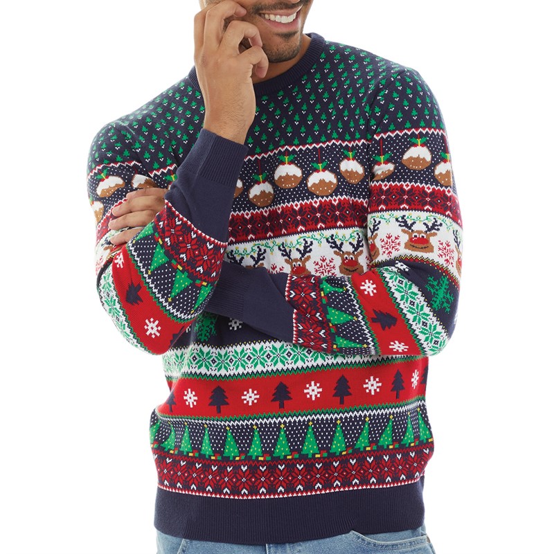 Fluid Mens Jacquard Christmas Jumper Multi