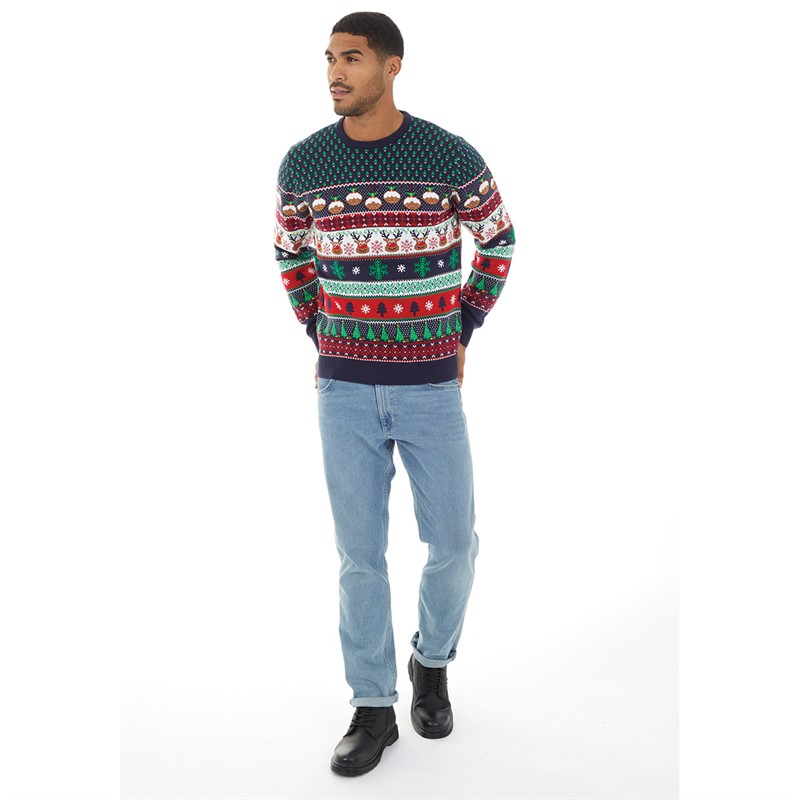 Fluid Mens Jacquard Christmas Jumper Multi