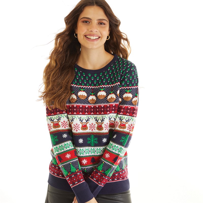 Fluid Womens Jacquard Christmas Jumper Multi