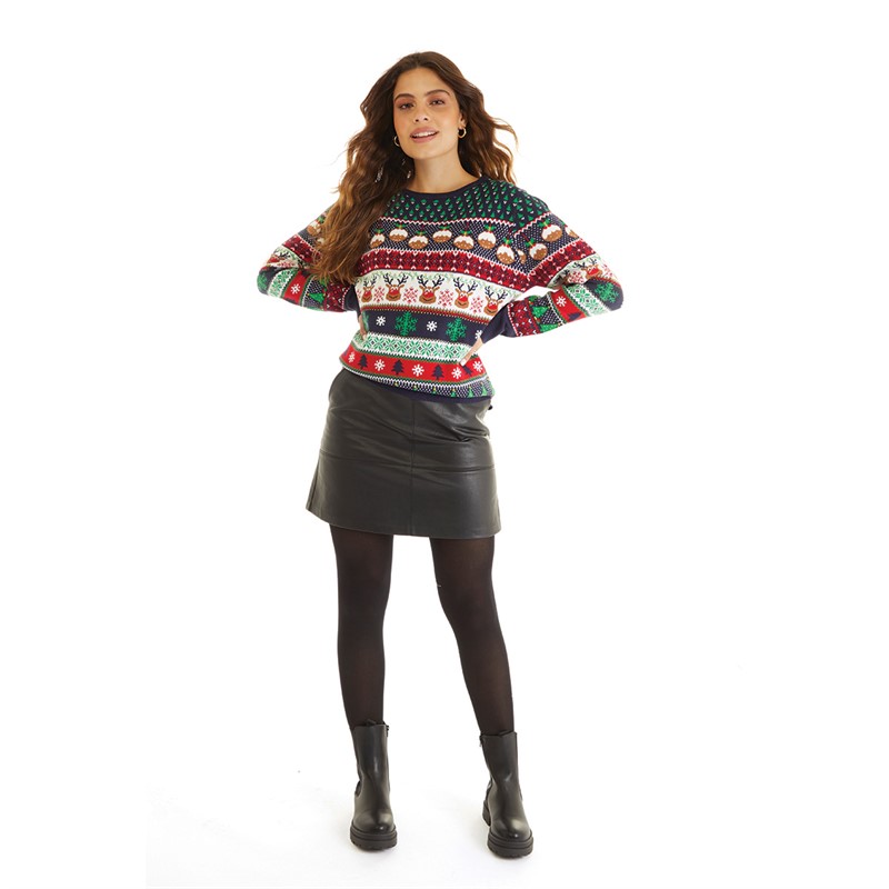 Fluid Womens Jacquard Christmas Jumper Multi