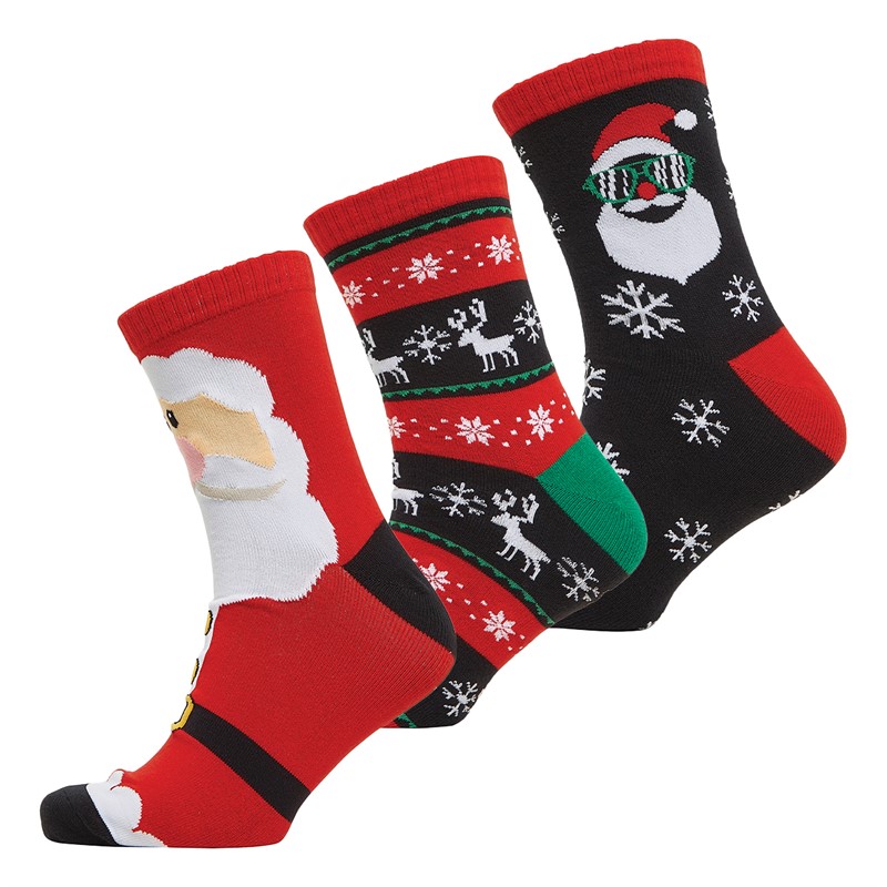 Fluid Mens Three Pack Christmas Santa Novelty Socks Black Multi