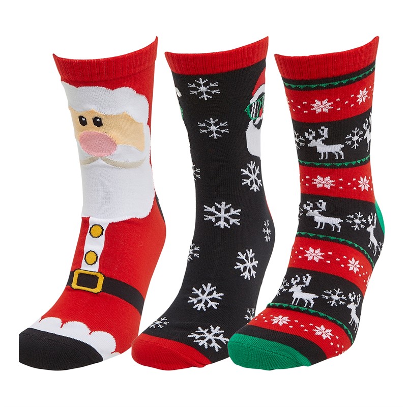 Fluid Mens Three Pack Christmas Santa Novelty Socks Black Multi