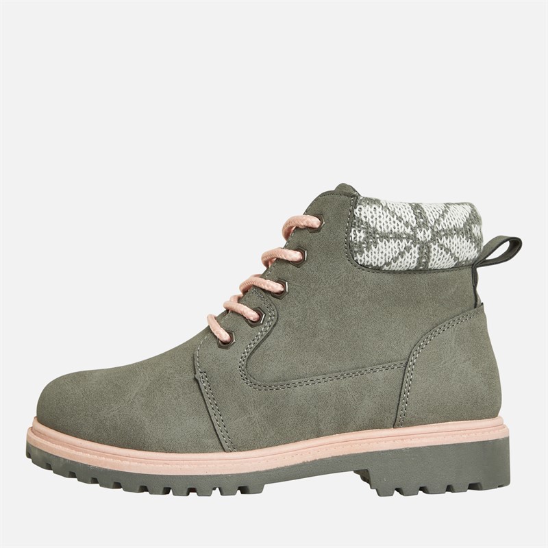 Fluid Girls Cleat Sole Lace Up Boots Grey/Pink