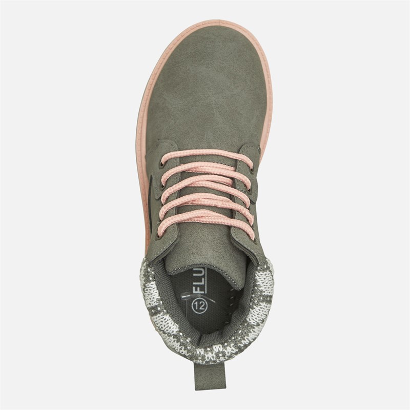 Fluid Girls Cleat Sole Lace Up Boots Grey/Pink