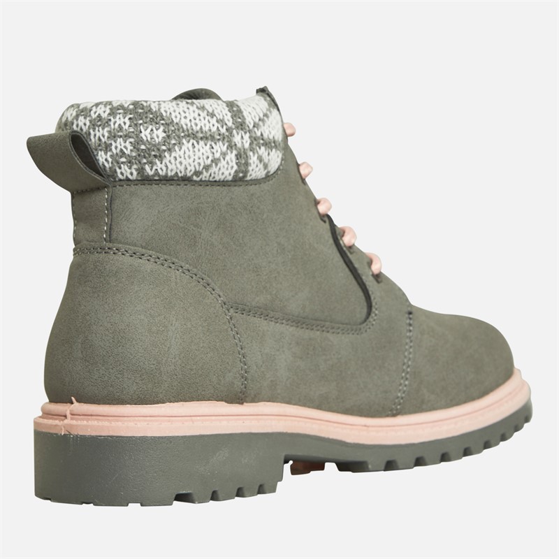 Fluid Girls Cleat Sole Lace Up Boots Grey/Pink