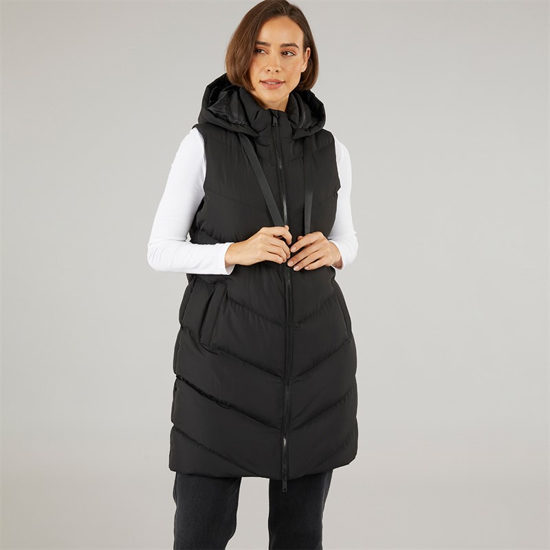 Fluid Womens Longline Hooded Gilet Black