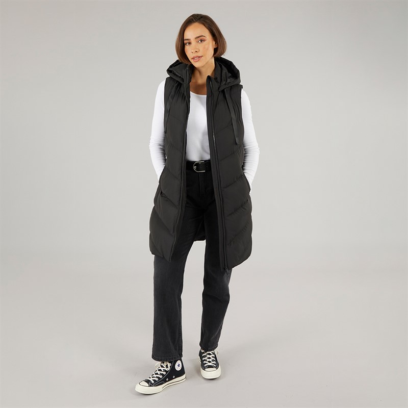 Fluid Womens Longline Hooded Gilet Black