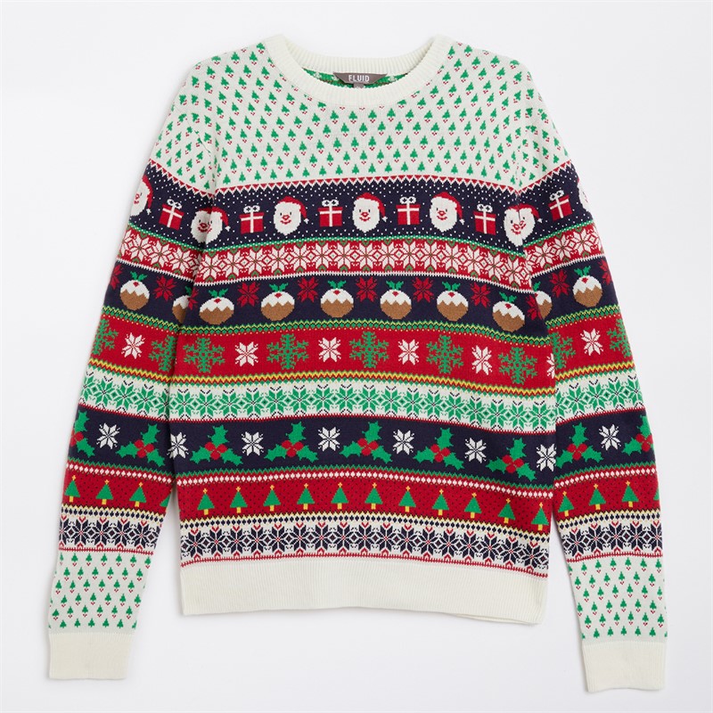 Fluid Mens Jacquard Christmas Jumper Multi