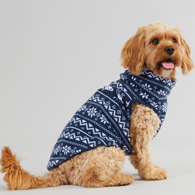 Dog Microfleece Jacquard Christmas Jumper Multi Navy - Size S