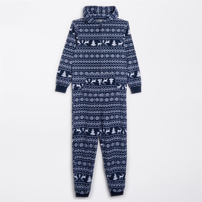 Fluid Mens Christmas Microfleece Jacquard Onesie Multi Navy