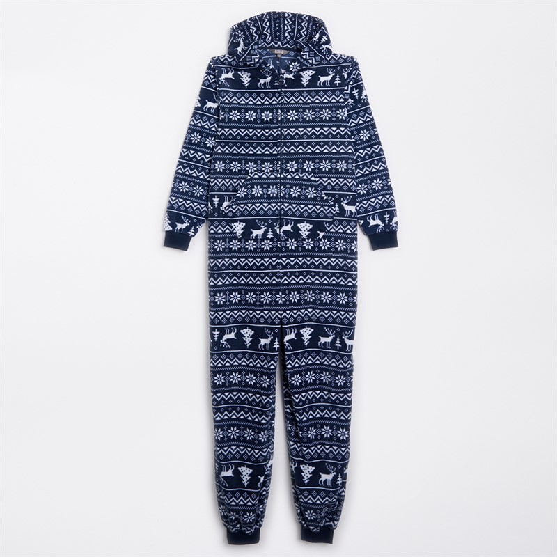 Fluid Womens Christmas Microfleece Jacquard Onesie Multi Navy