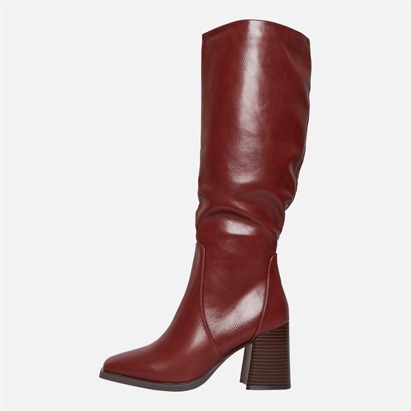 Fluid Womens Aston Square Toe Knee High Boots Burgundy PU