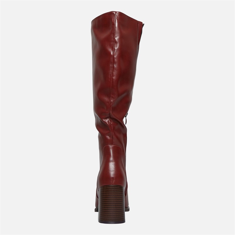 Fluid Womens Aston Square Toe Knee High Boots Burgundy PU