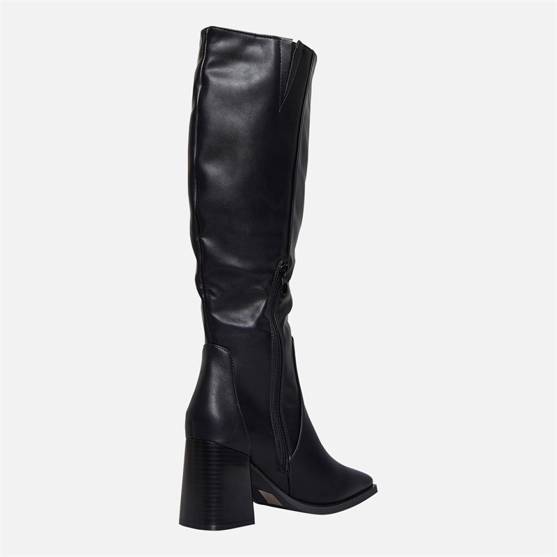 Fluid Womens Aston Square Toe Knee High Boots Black PU