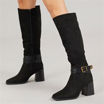Fluid Womens Aston Square Toe Knee High Stretch Boots Black Micro