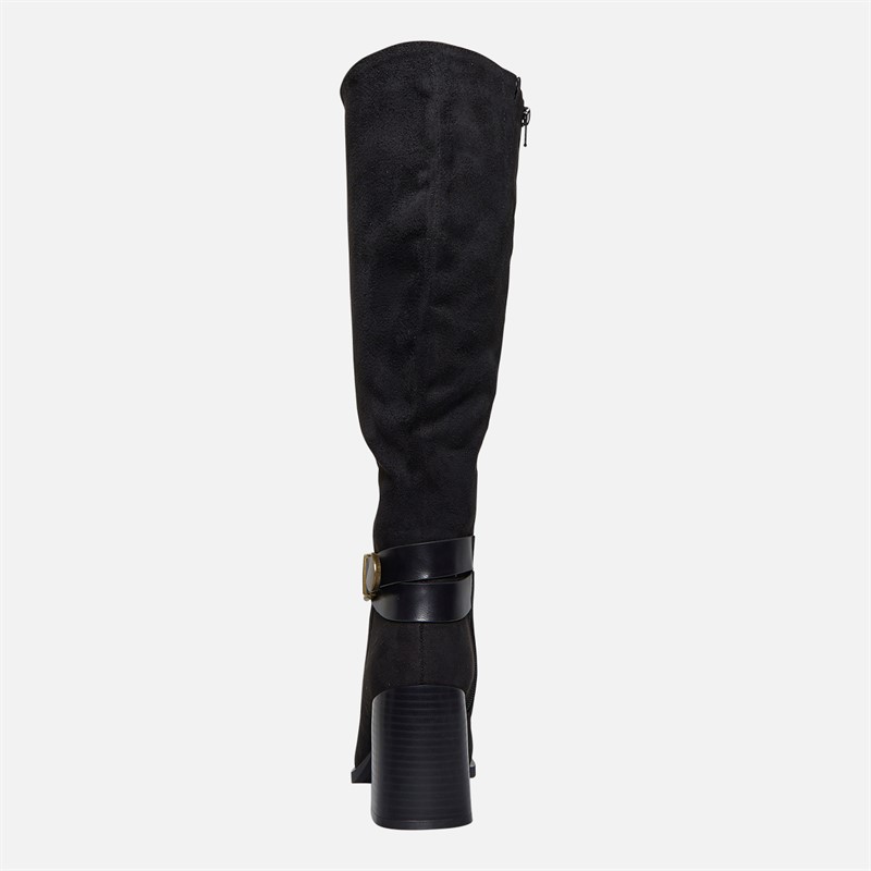 Fluid Womens Aston Square Toe Knee High Stretch Boots Black Micro
