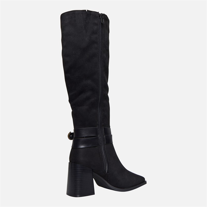 Fluid Womens Aston Square Toe Knee High Stretch Boots Black Micro