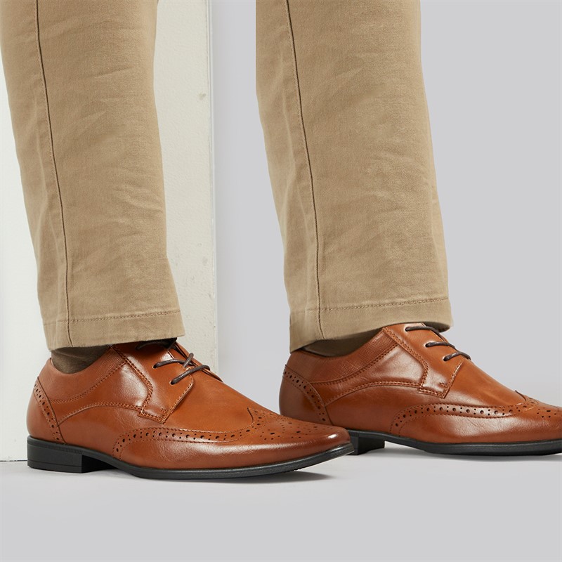 Fluid Mens Kingston Wingtip Brogue Shoes Tan