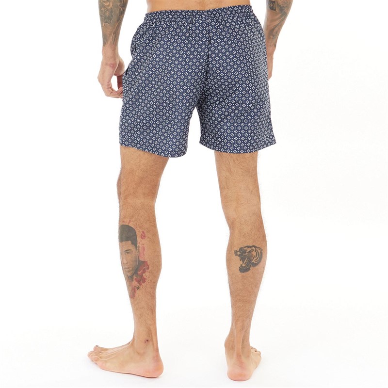 Lambretta Mens Geometric Swim Shorts Navy/White