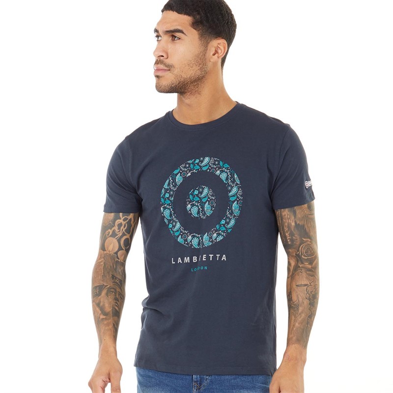 Lambretta Mens Paisley Target T-Shirt Navy