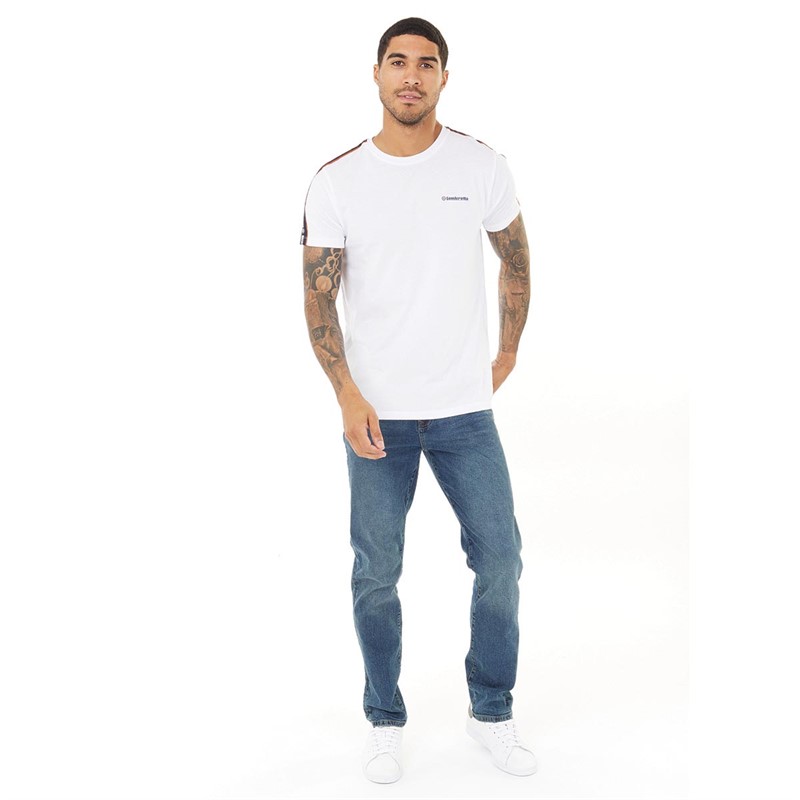 Lambretta Mens Taped T-Shirt White/Orange