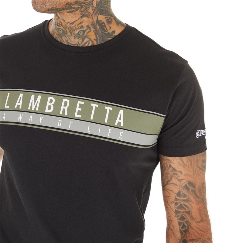 Lambretta Mens Chest Stripe T-Shirt Black