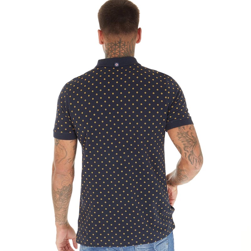 Buy Lambretta Mens Target AOP Premium Polo Navy/Gold