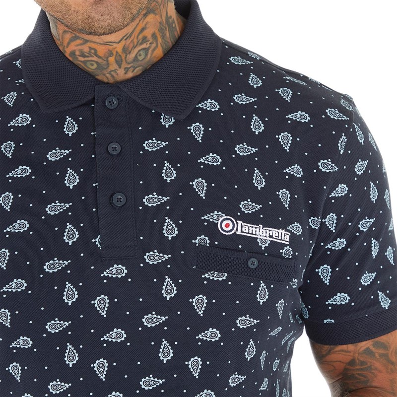 Lambretta Mens Paisley Polo Navy/Sky