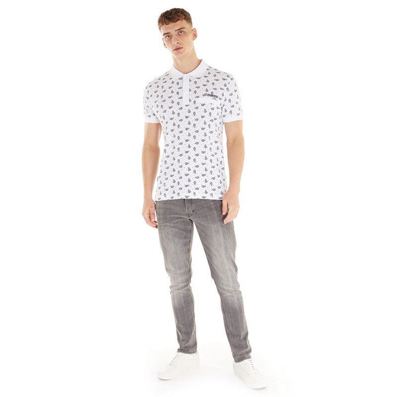 Lambretta Mens Paisley Polo White/Navy