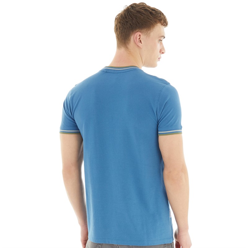 Lambretta Mens Twin Tipped Pique T-Shirt Dark Blue Silver/Lich Green
