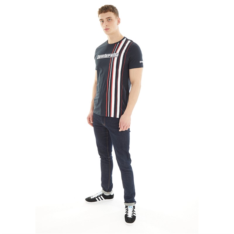 Lambretta Mens Racing Stripe T-Shirt Navy/Red/White