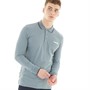 Lambretta Mens Long Sleve Twin Tipped Polo Grey Mineral Red/Navy
