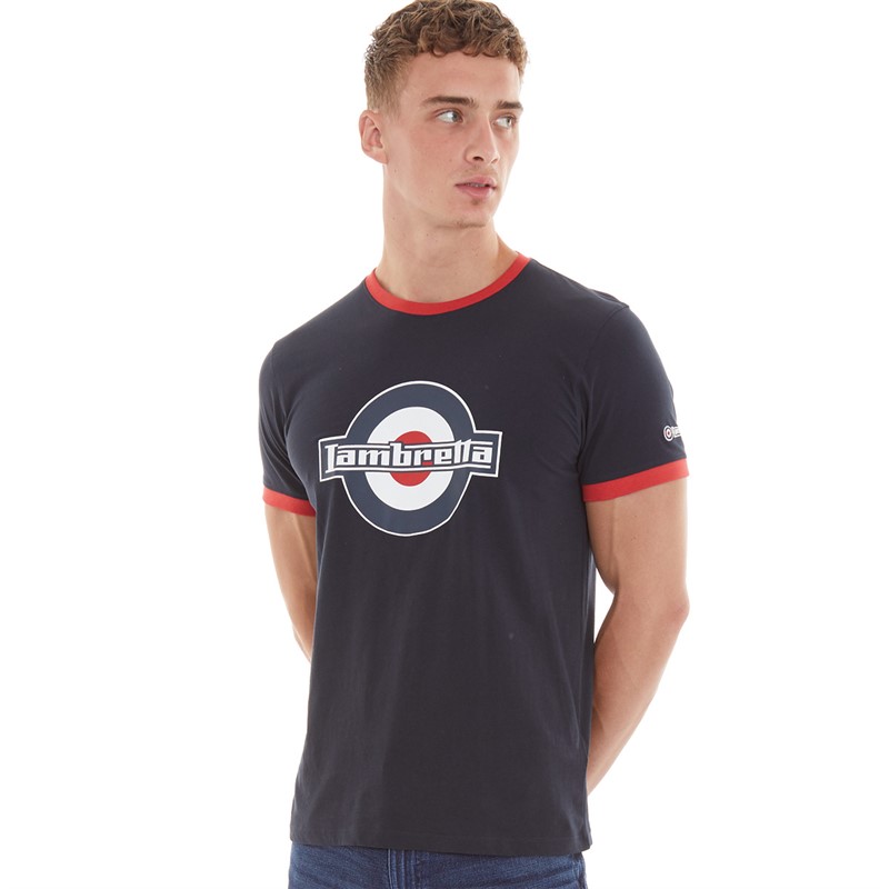 Lambretta Mens Logo Ringer T-Shirt Navy/Red