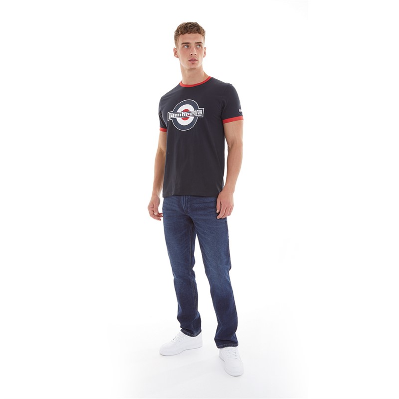 Lambretta Mens Logo Ringer T-Shirt Navy/Red