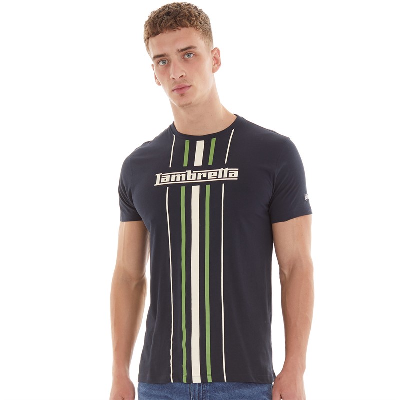 Lambretta Mens Vertical Stripe T-Shirt Navy