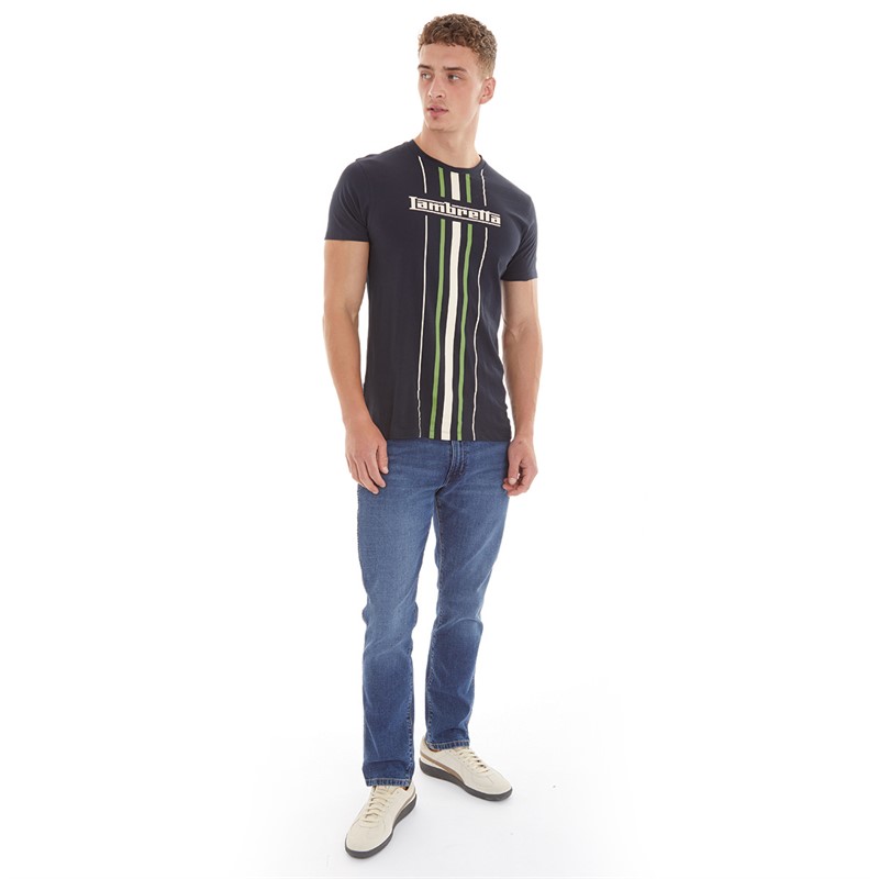 Lambretta Mens Vertical Stripe T-Shirt Navy