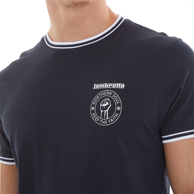 Lambretta Mens Northern Soul Tipped T-Shirt Navy/White