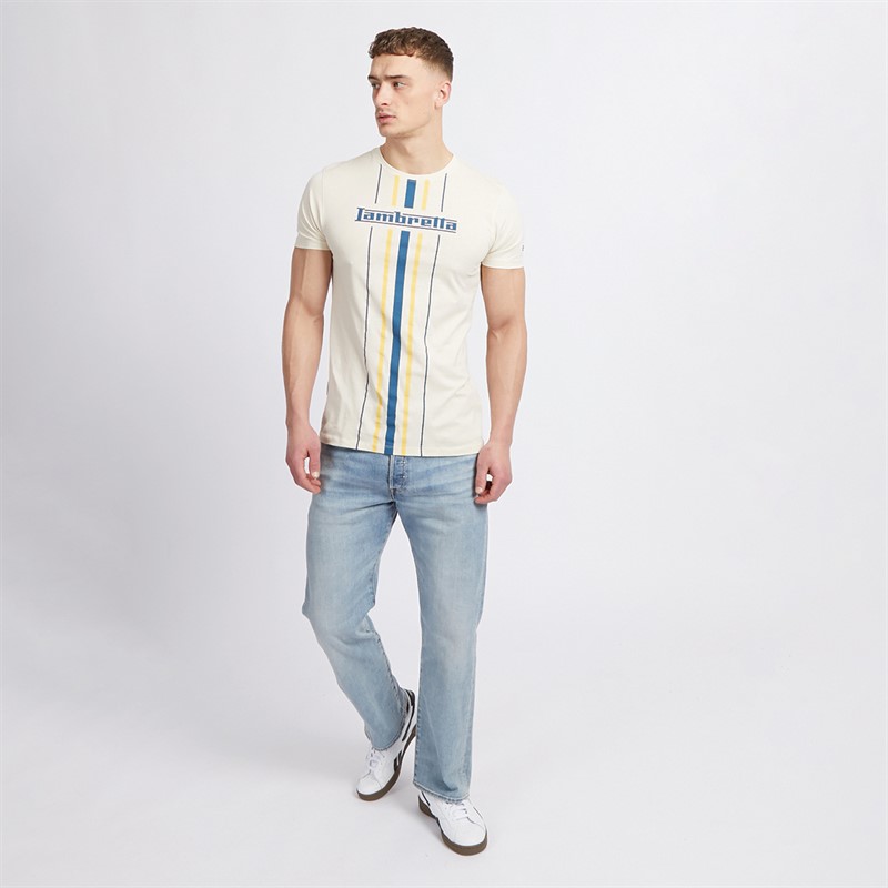 Lambretta Mens Vertical Stripe T-Shirt Whitecap Grey