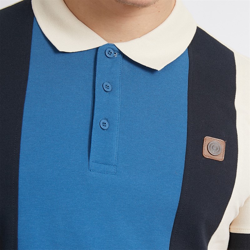 Lambretta Mens Vintage Panel Polo Whitecap Grey/Dark Blue/Navy
