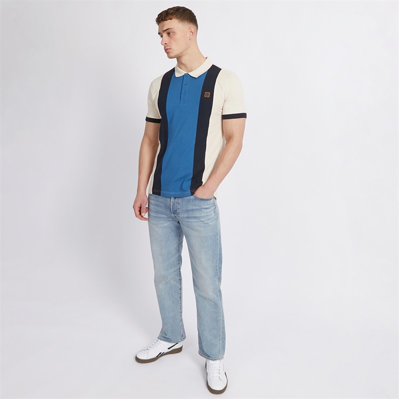 Lambretta Mens Vintage Panel Polo Whitecap Grey/Dark Blue/Navy