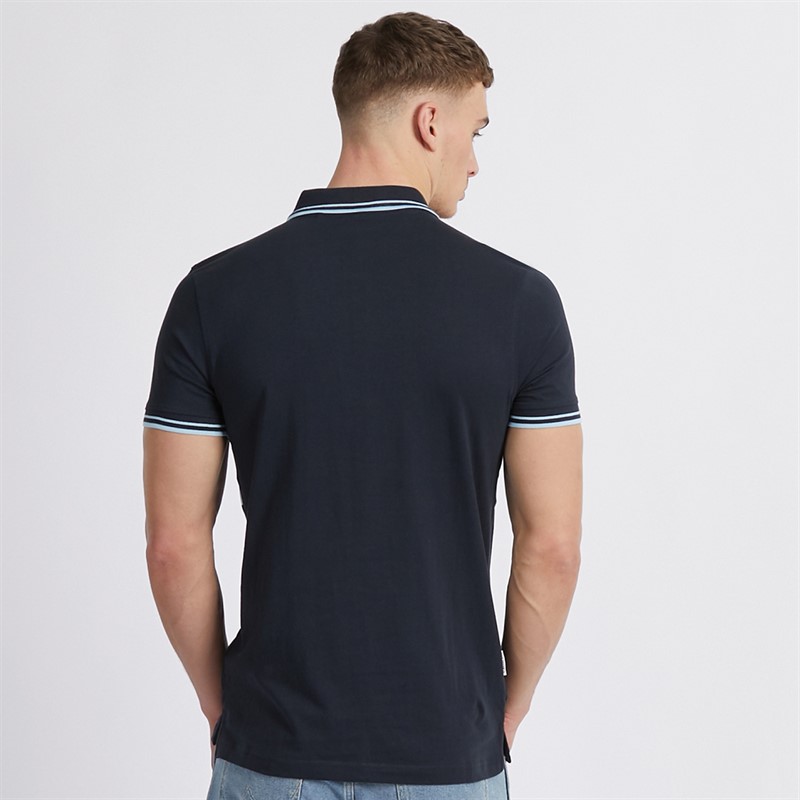 Lambretta Mens Two Tone Tipped Polo Navy/Clear Sky