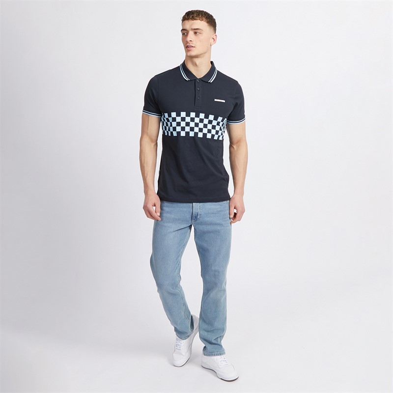 Lambretta Mens Two Tone Tipped Polo Navy/Clear Sky