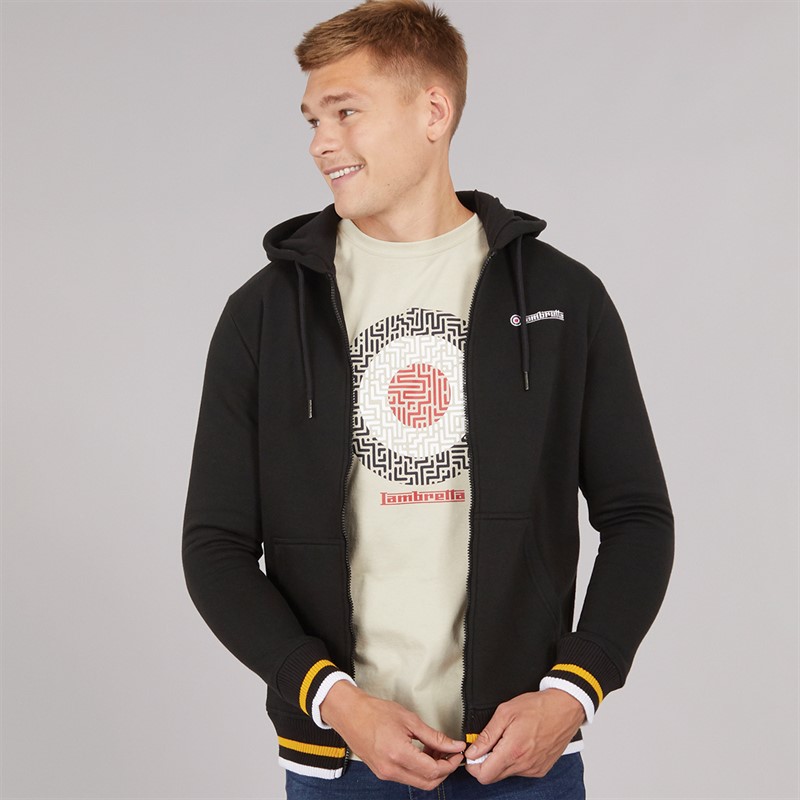 Lambretta Mens Full Zip Hoodie Black/Gold - Size L