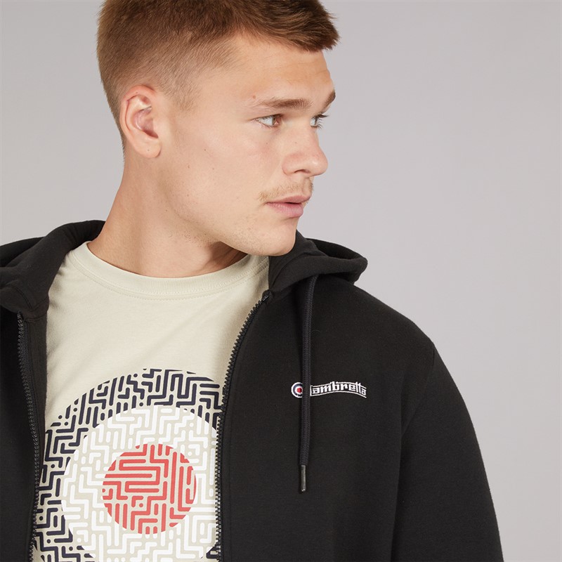 Lambretta Mens Full Zip Hoodie Black/Gold