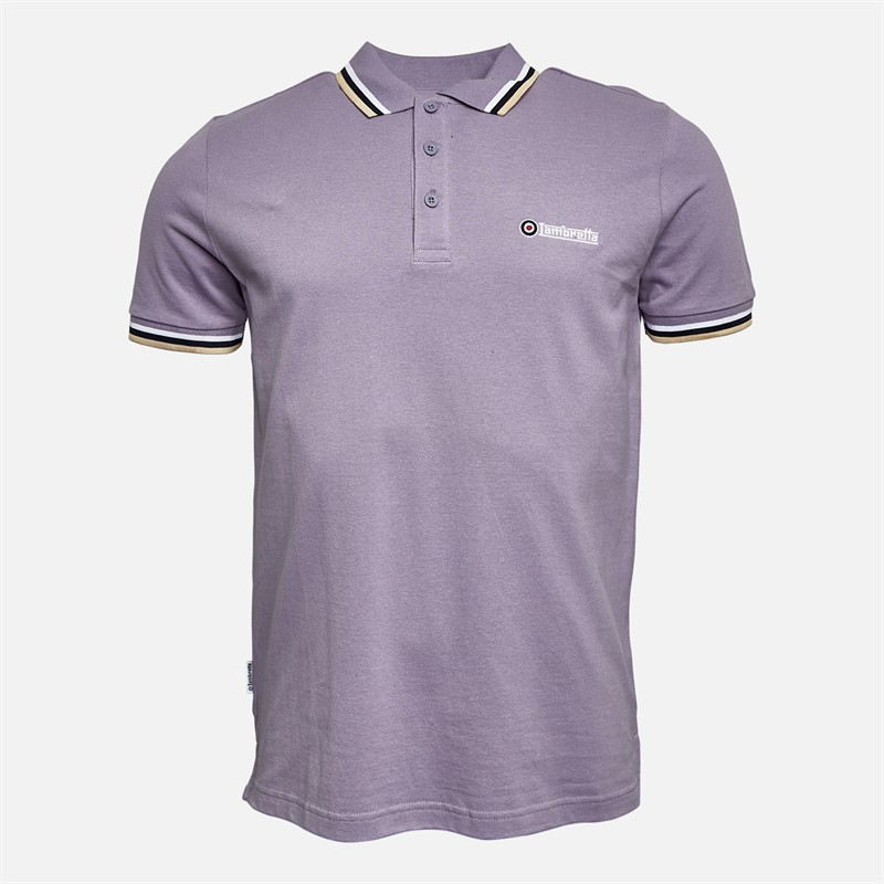 Lambretta Mens Triple Tipped Polo Dusk White/Navy/Cream - Size XL